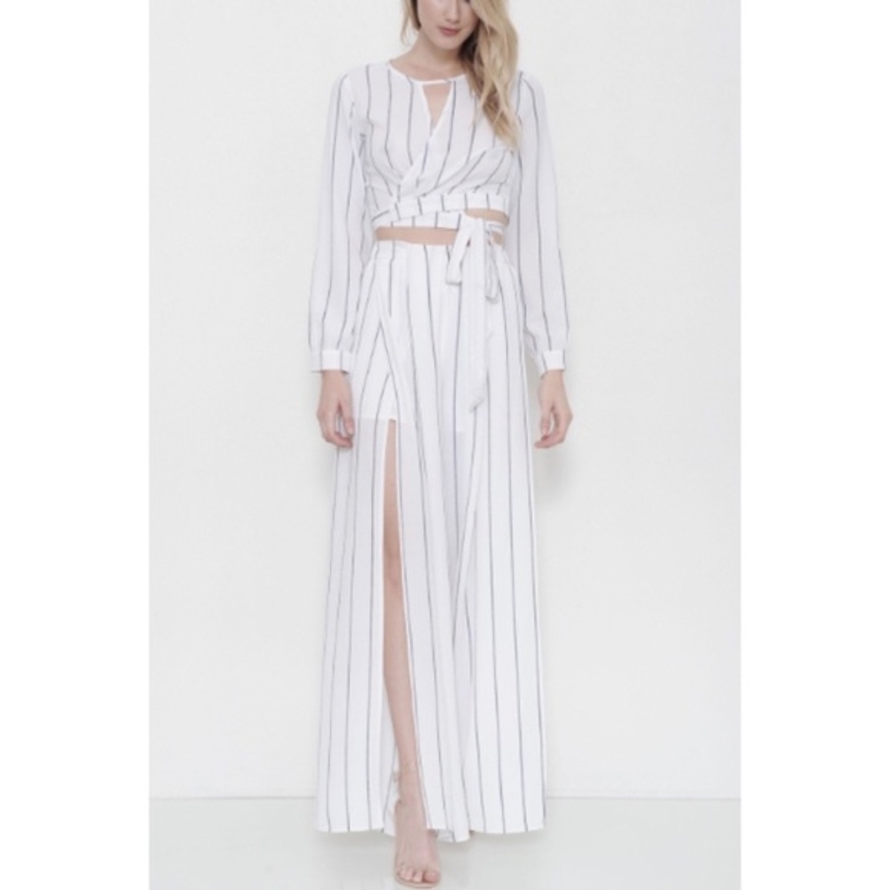 LAST ONE! Two Piece Crop Top and Pant Set in White